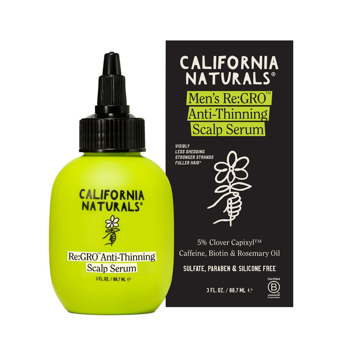 California Naturals Re:Gro front packaging shows product benefits and size