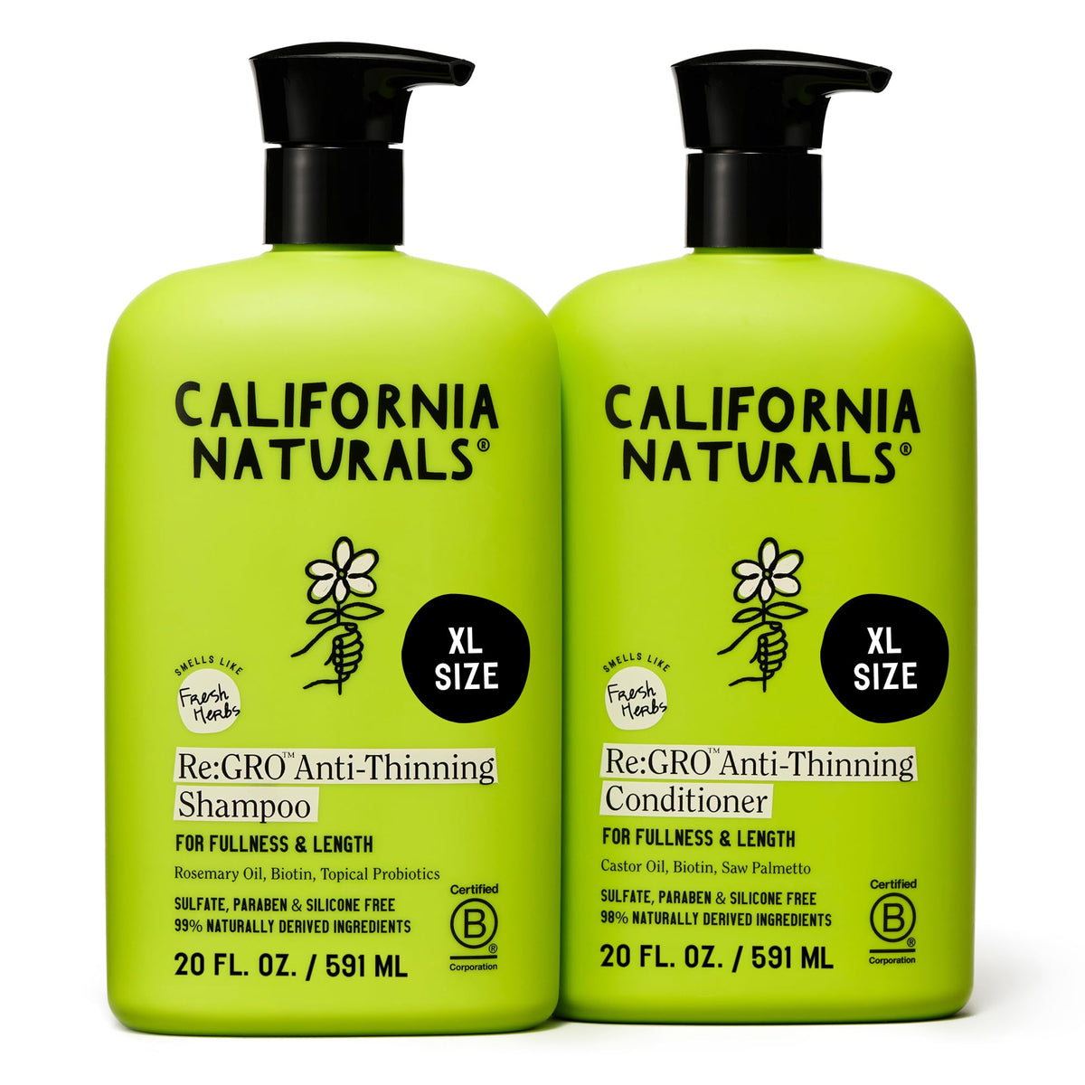 California Naturals Re:GRO front packaging showing both bottles and benefits
