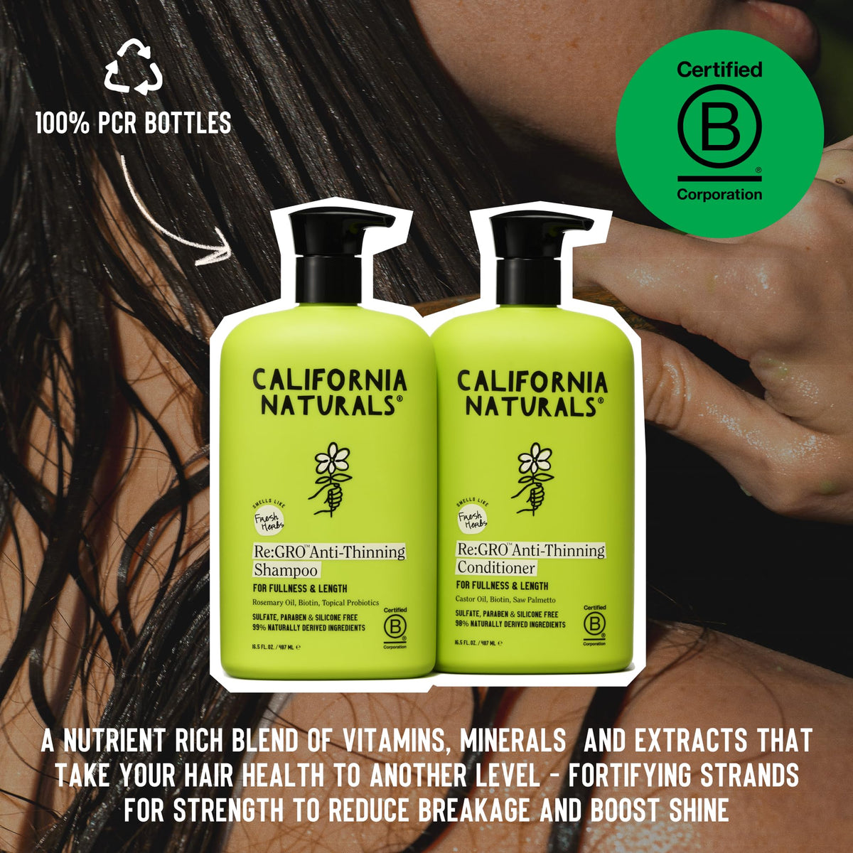 California Naturals rosemary and botanicals ingredients display highlighting natural actives benefit