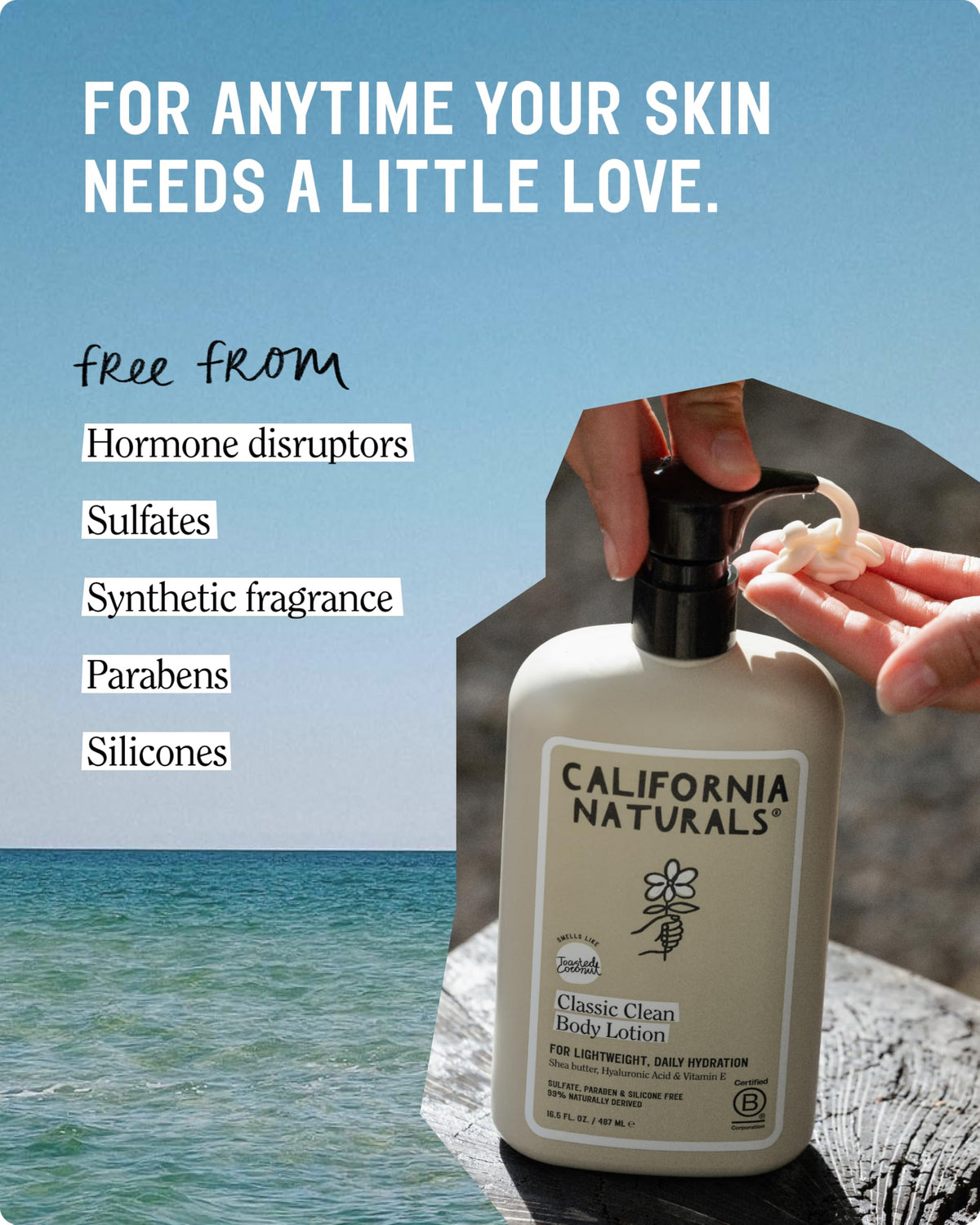 California Naturals bottle held in hand demonstrating 16.5 oz size and travel-friendly scale