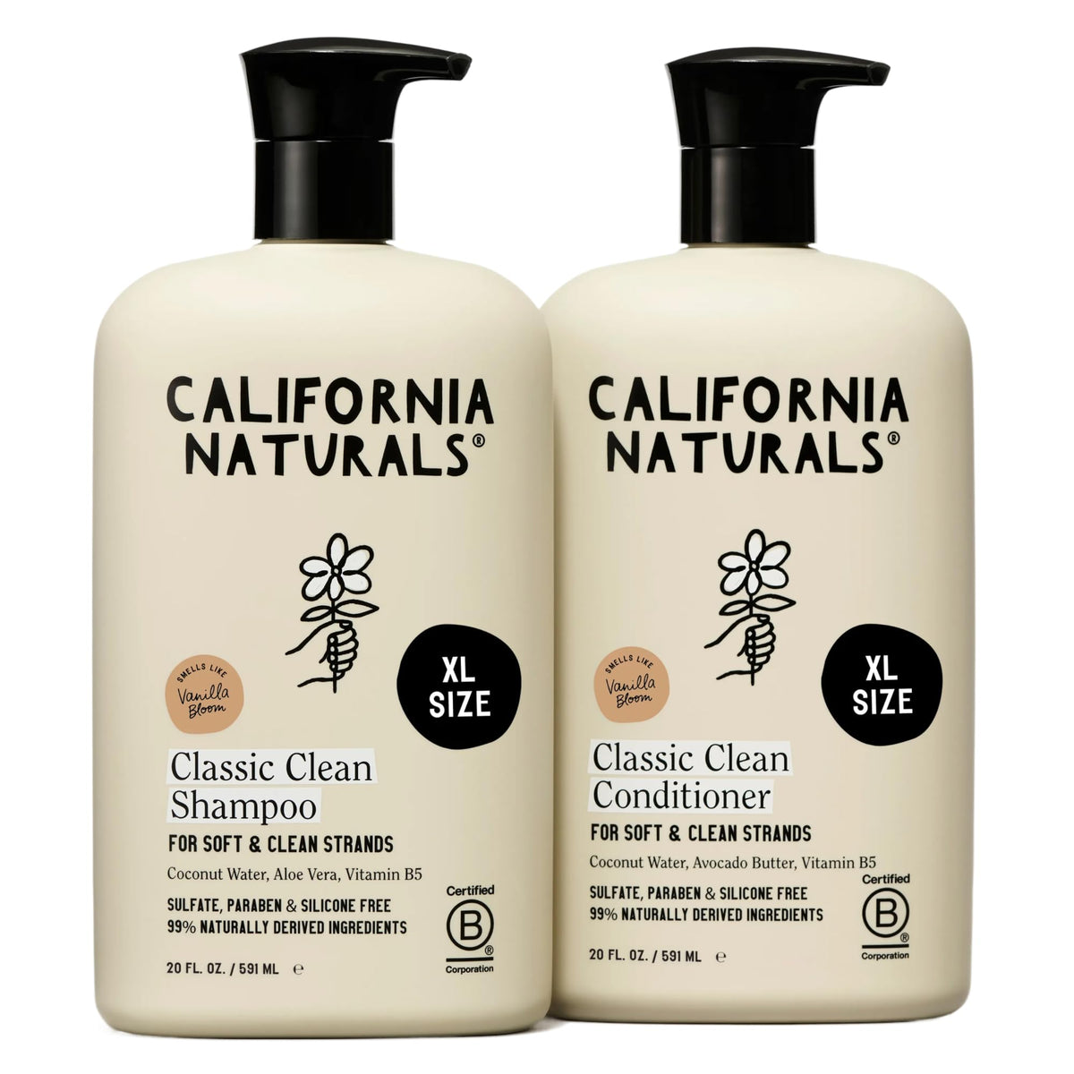 California Naturals front packaging showing both 20 fl oz Vanilla Bloom bottles and benefits