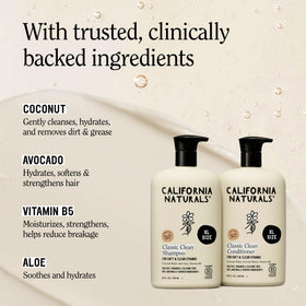 California Naturals shampoo texture on palm showing lightweight lather and gentle cleanse