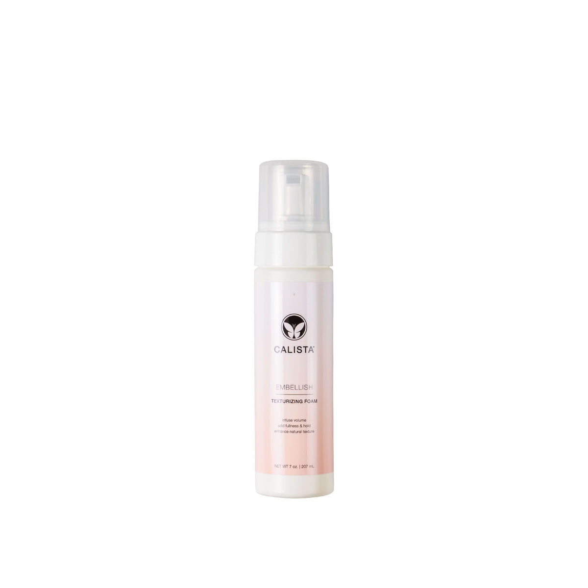 Calista bottle front view showing product and benefit of lightweight volume