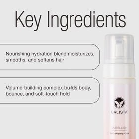 Applying Calista foam to damp hair demonstrating easy distribution and lift