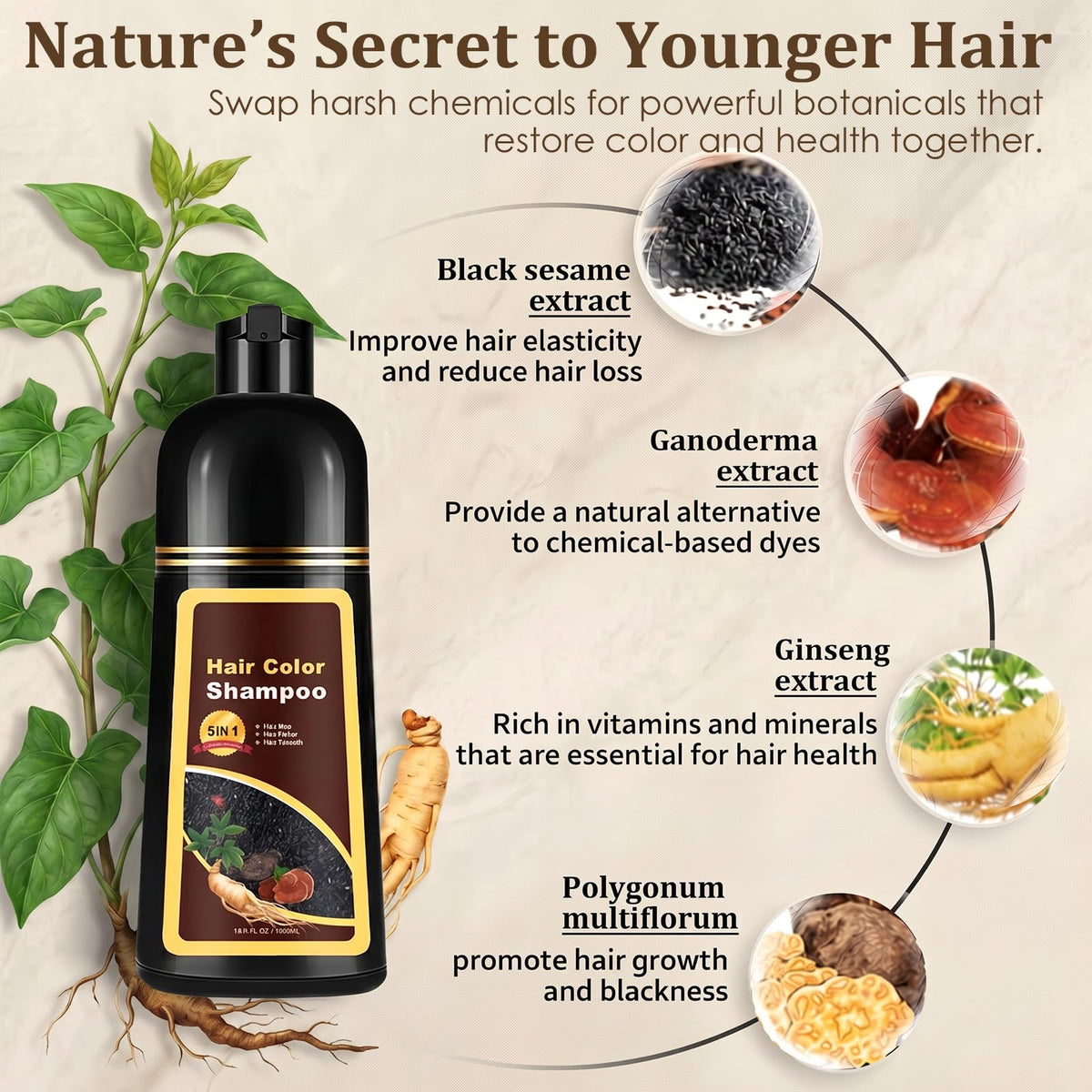 Callmynm bottle with herbal ingredients flatlay showing natural-formula benefit