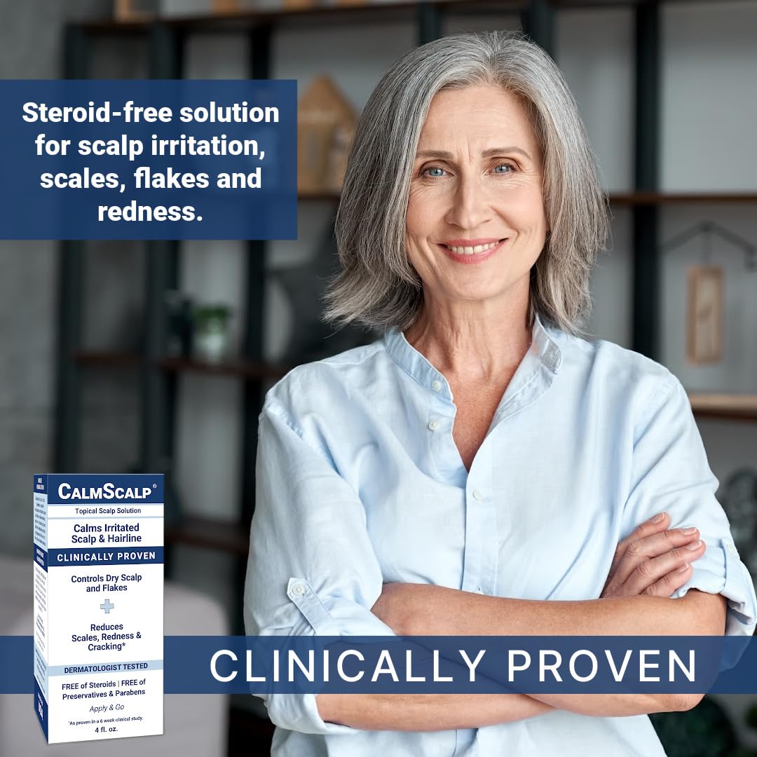 CalmScalp applied to scalp in-use demonstrating easy leave-on application for daily use