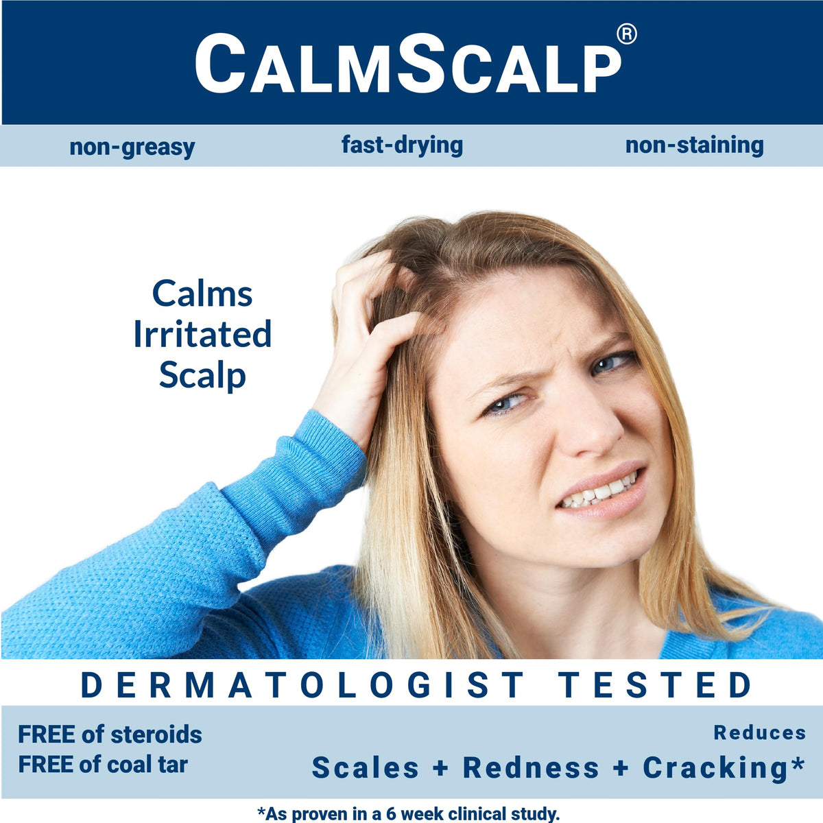 CalmScalp made in usa badge on packaging highlighting US manufacturing and cruelty-free values