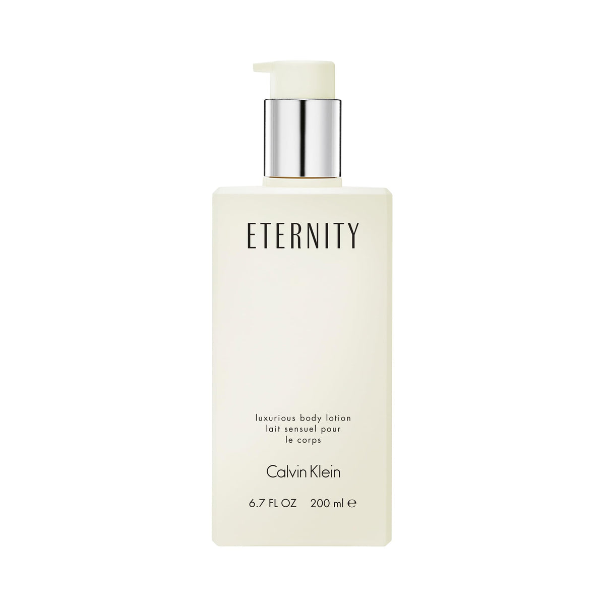 Calvin Klein Eternity bottle front view showing elegant packaging and brand clarity