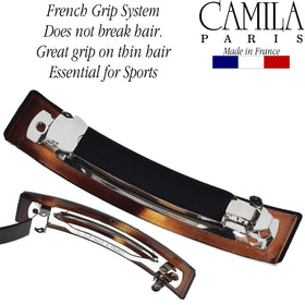 Camila barrette held in hand to show 3.6-inch size and easy handling