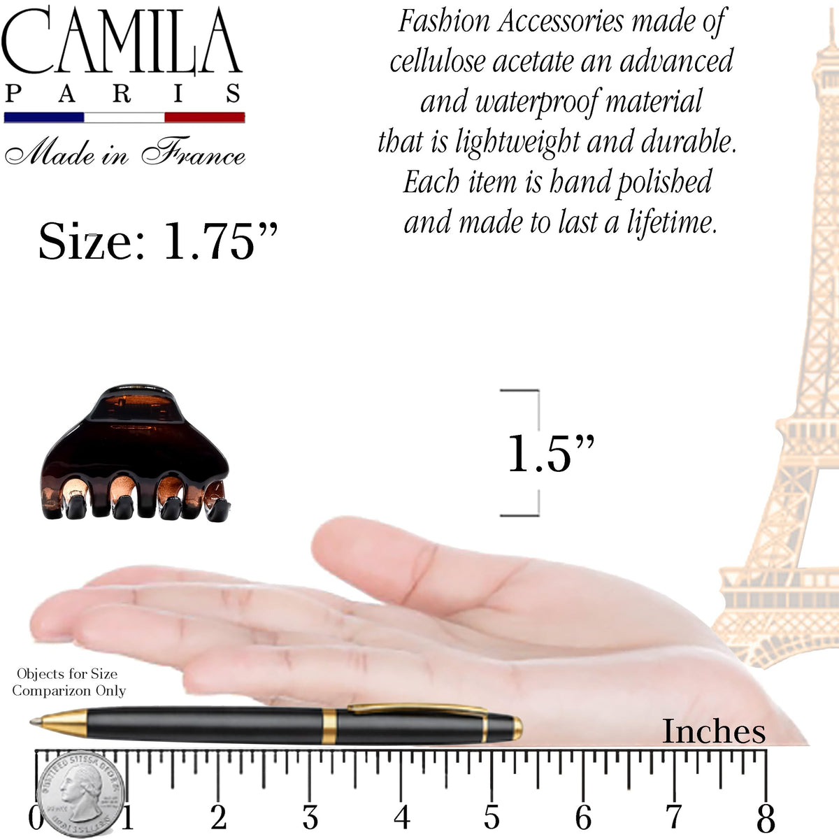Camila cellulose acetate texture highlighting polished durable material benefit