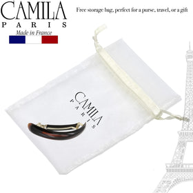 Camila barrette next to a hand for scale showing generous 3.5-inch coverage