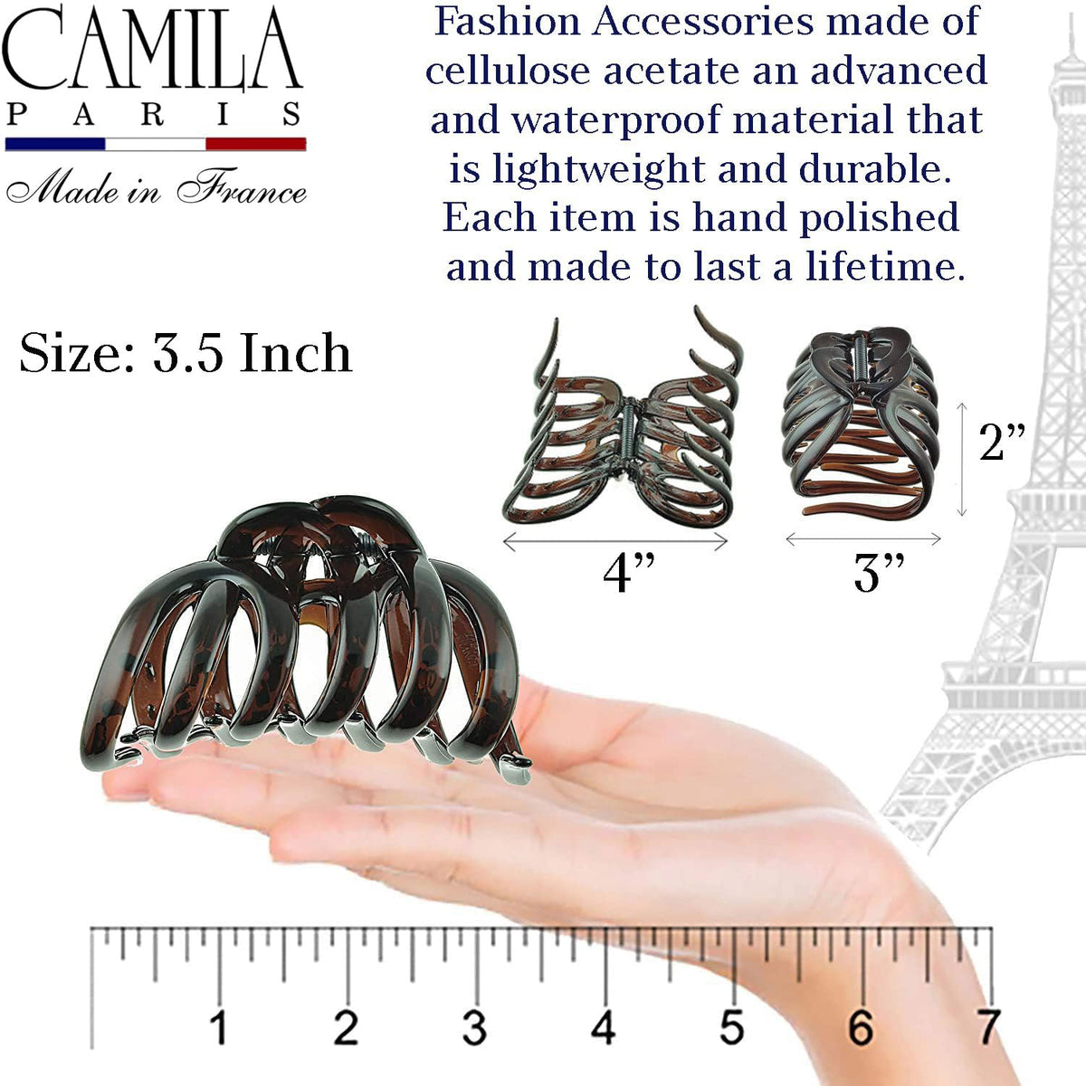 Camila Paris holding a full bun on thick hair for no-slip styling