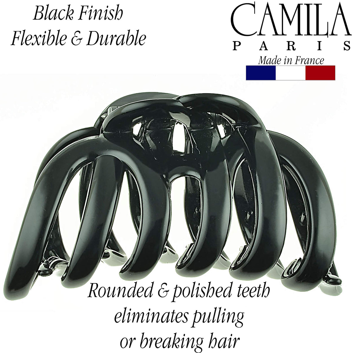 Camila Paris AD719 clip open angle illustrating wide flex and strong spring benefit