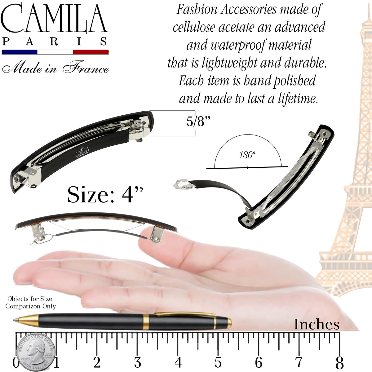Camila Paris rubberized metal clasp detail demonstrating secure automatic grip for no-slip hold