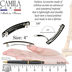 Camila Paris rubberized metal clasp detail demonstrating secure automatic grip for no-slip hold