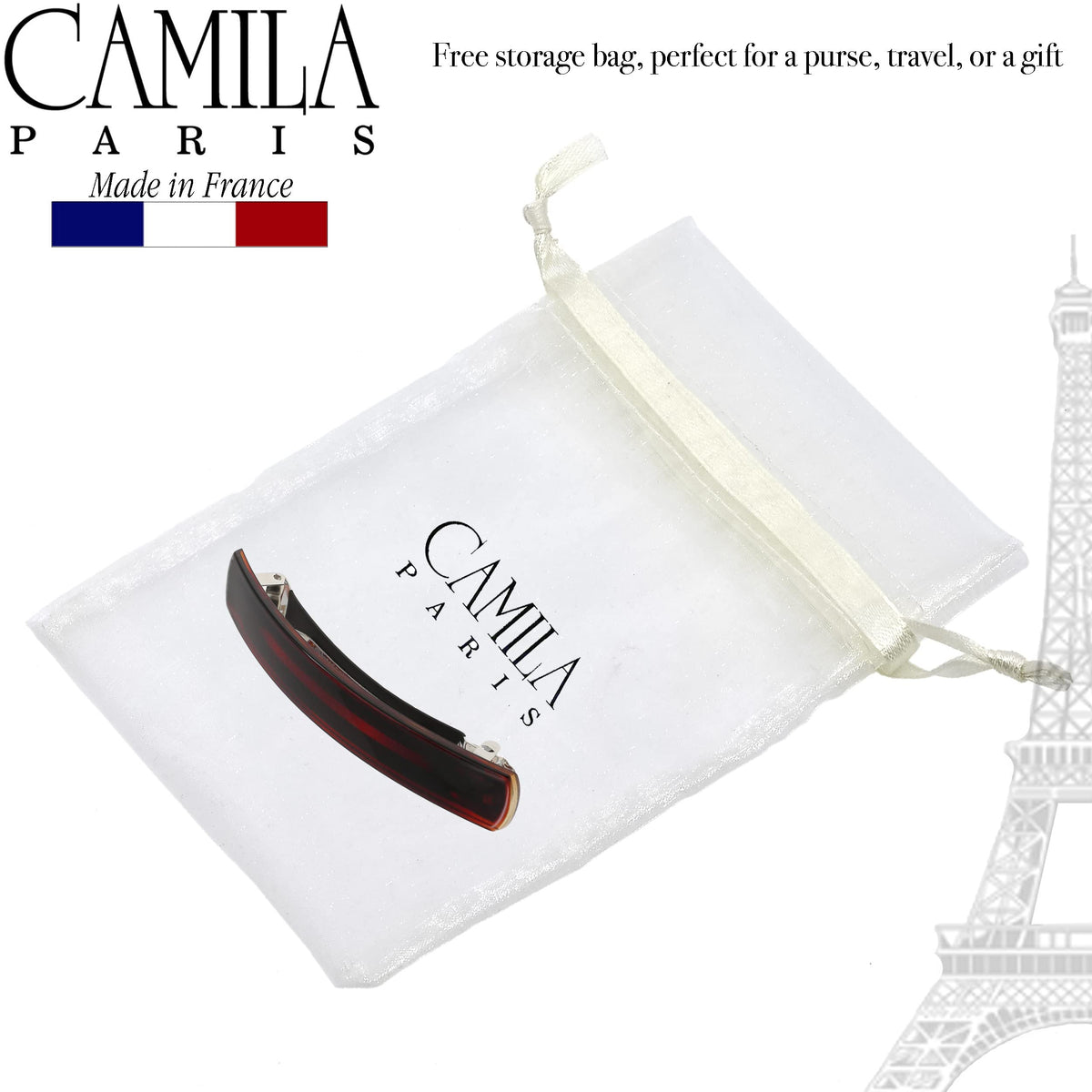 Camila Paris next to a ruler to show the 4-inch size for scale and versatile fit