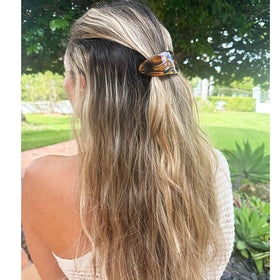 Camila Paris barrette detail of glossy acetate finish for durable elegant look