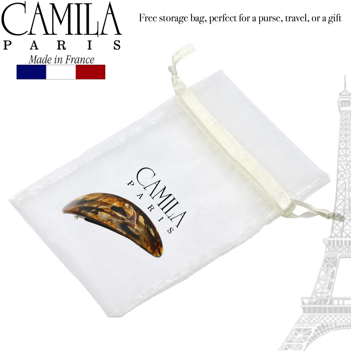 Camila Paris barrette held in hand to show 4-inch size and scale for large hair
