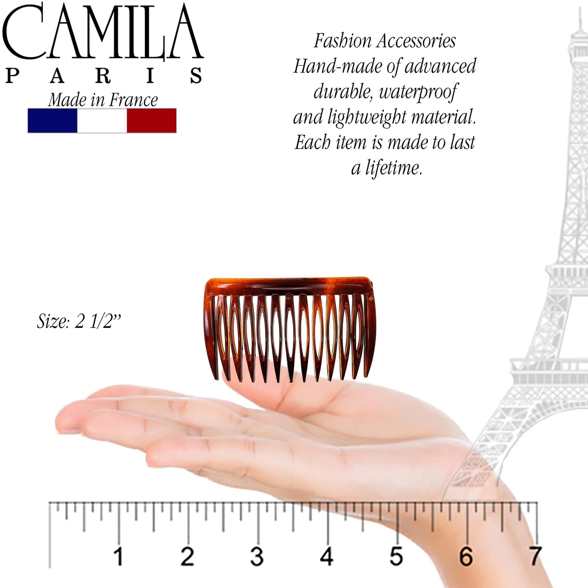 Camila Paris combs inserted in a side twist showing fast, reliable styling benefit