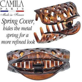 Camila Paris clip holding long curly hair for comfortable all-day wear