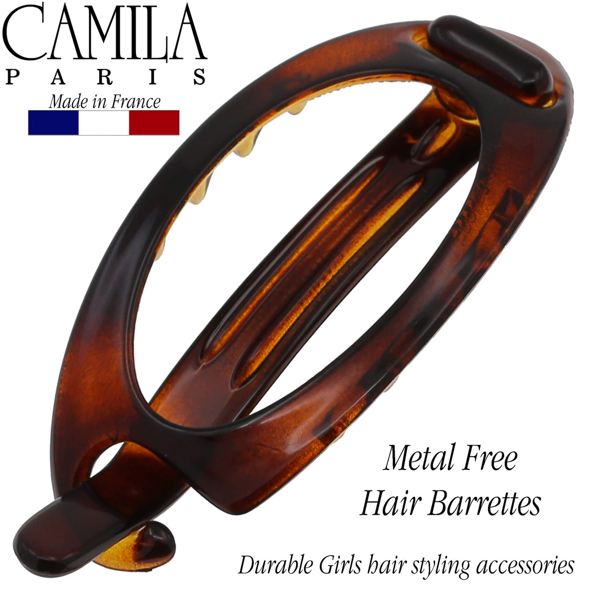 Camila Paris open mechanism showing no metal parts benefit: snag-free styling