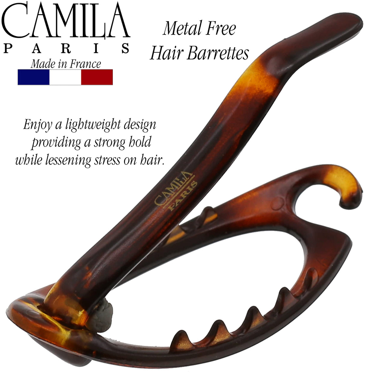Camila Paris clipped in hair half-up demonstrating secure hold benefit: no-slip all-day
