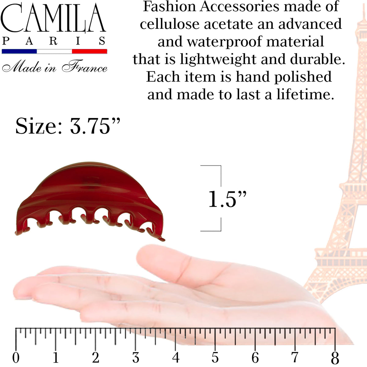 Camila Paris cellulose acetate closeup showing glossy finish and durability