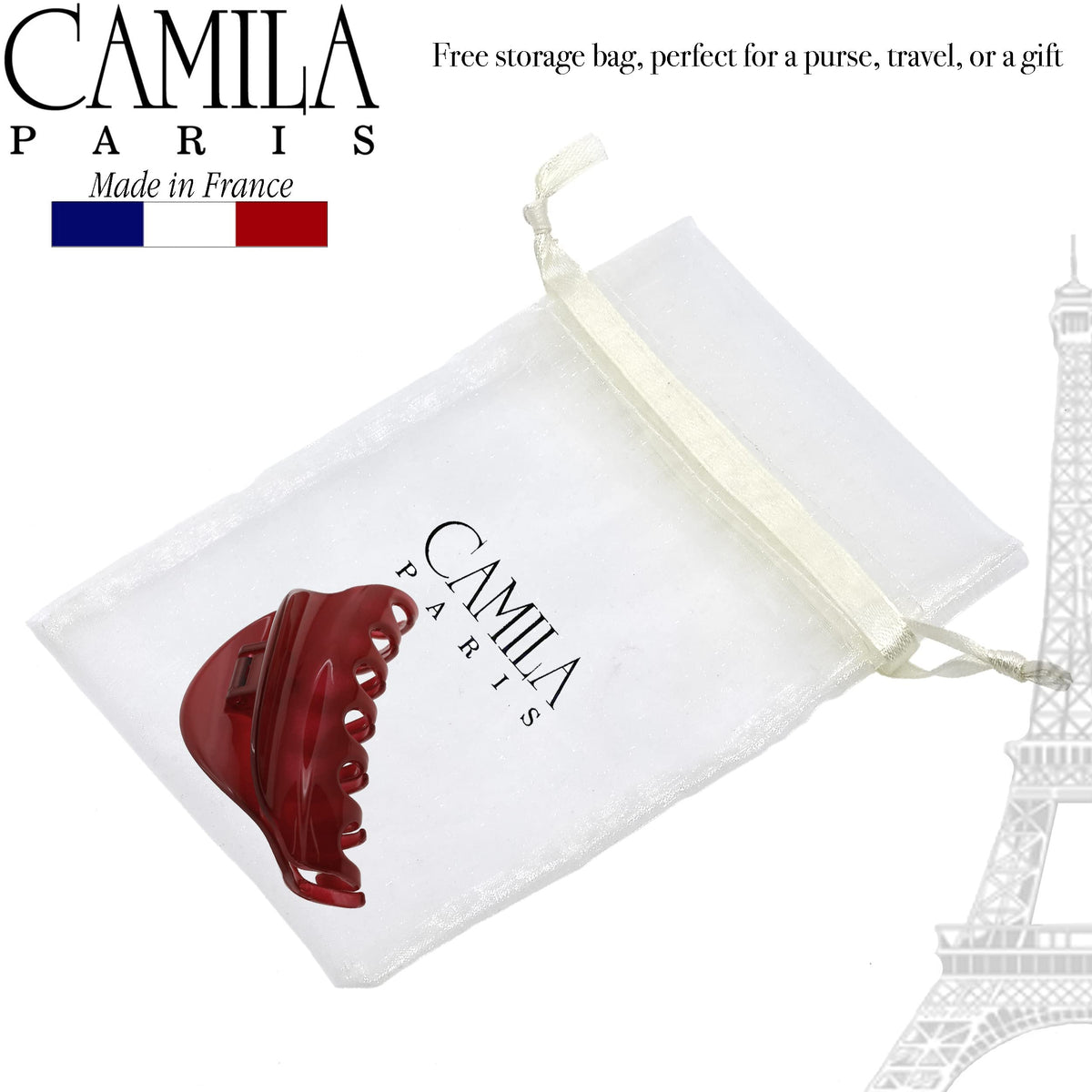 Camila Paris clip held in hand to show 3.75 inch size and easy handling