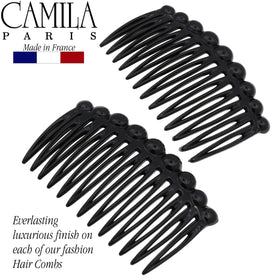 Camila Paris comb securing a neat bun illustrating reliable hold and polish