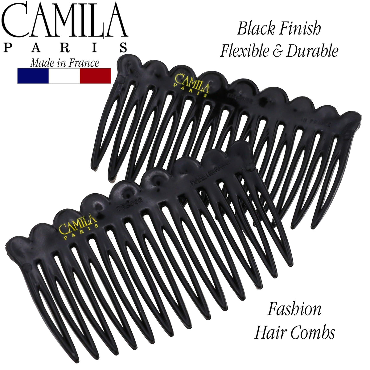 Camila Paris two combs displayed together highlighting durable cellulose acetate