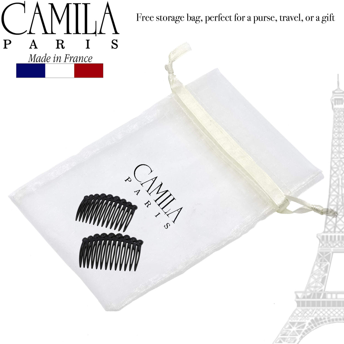 Camila Paris comb beside ruler showing 2.75 inch size for accurate scale