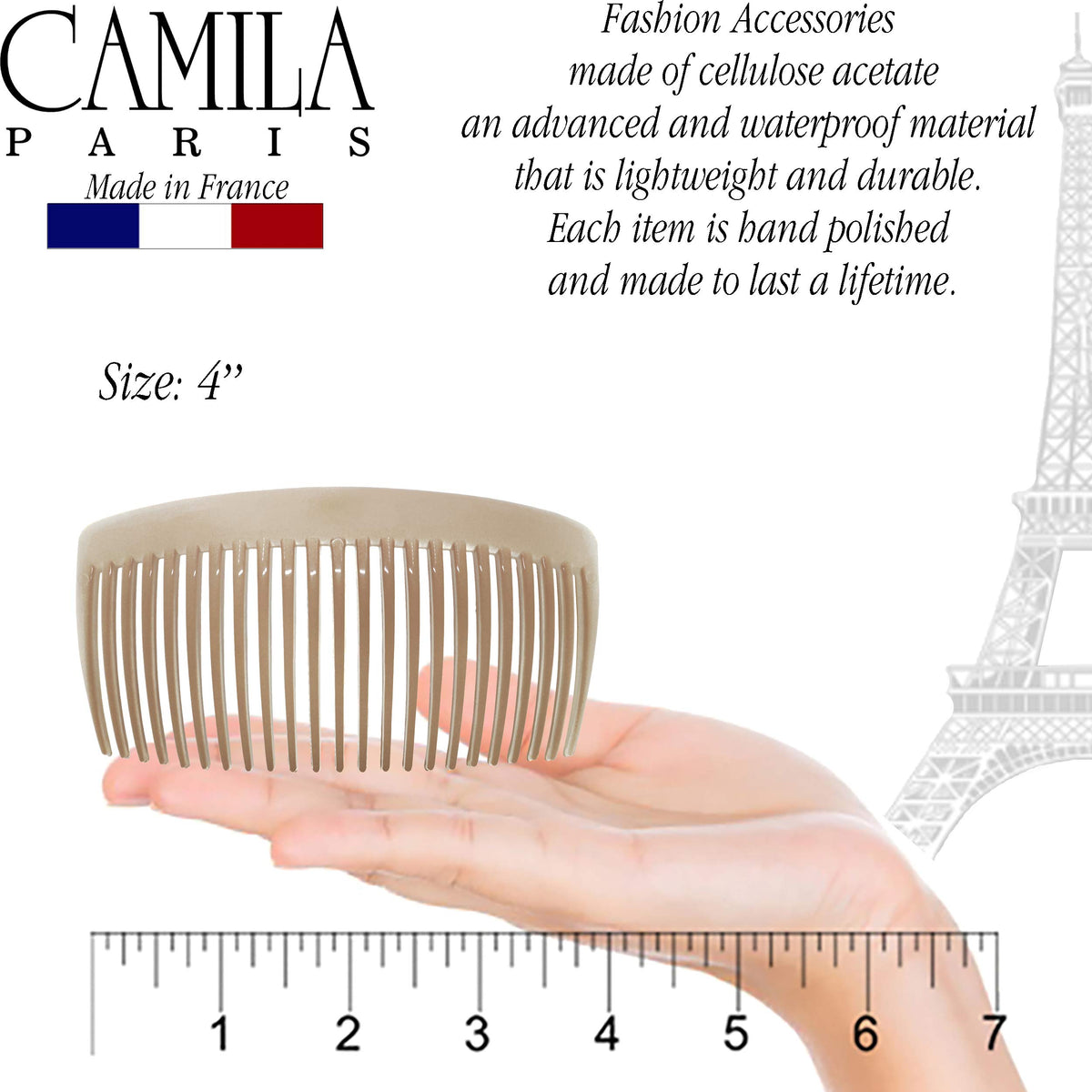 Camila Paris side profile of curved comb showing ergonomic fit for comfortable wear