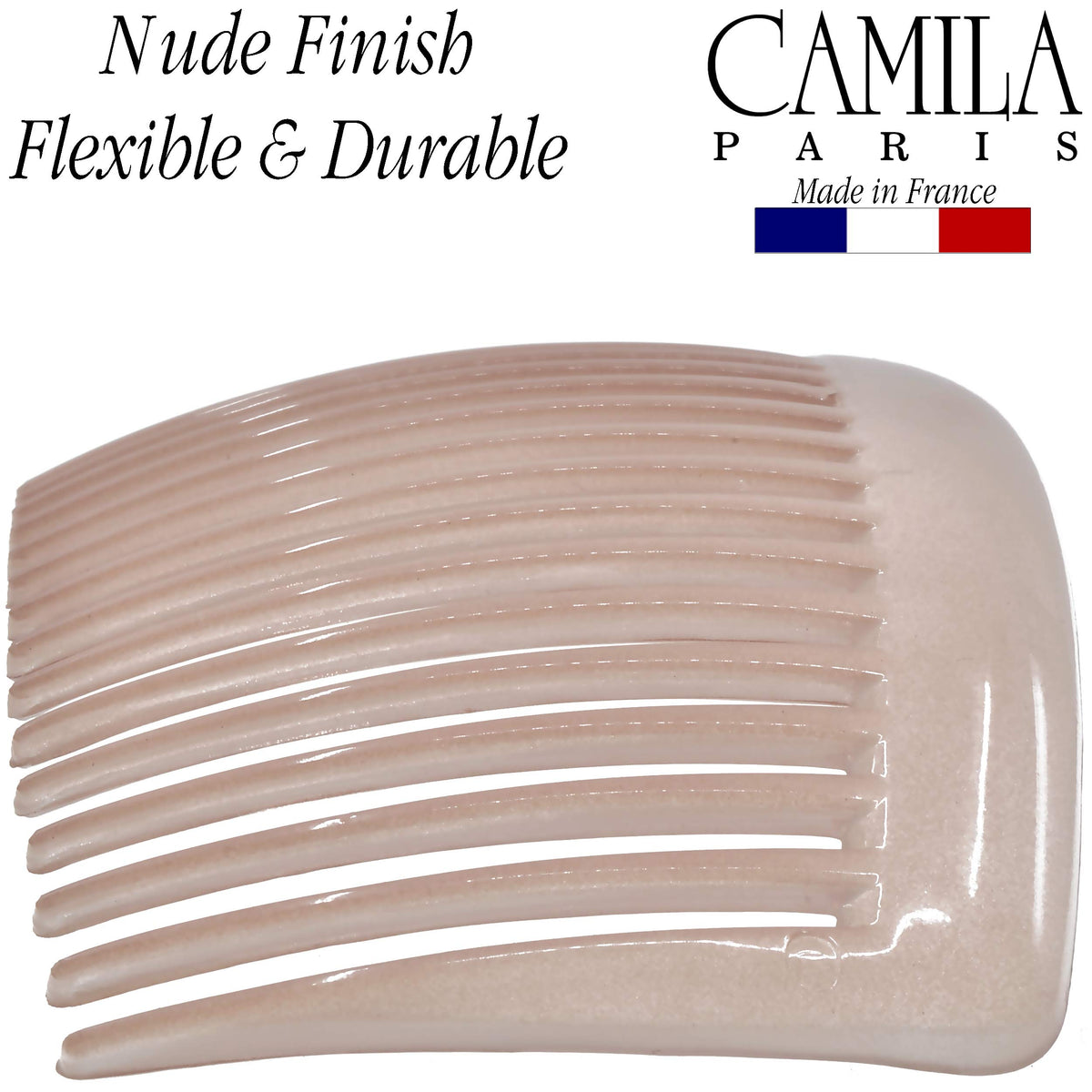 Camila Paris comb beside ruler showing 4-inch size for reliable coverage and support