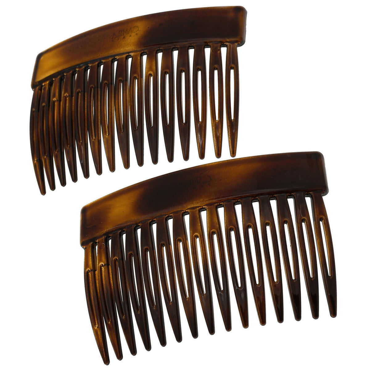 Camila Paris front view of small tortoise shell comb showing elegant shape and reliable hold