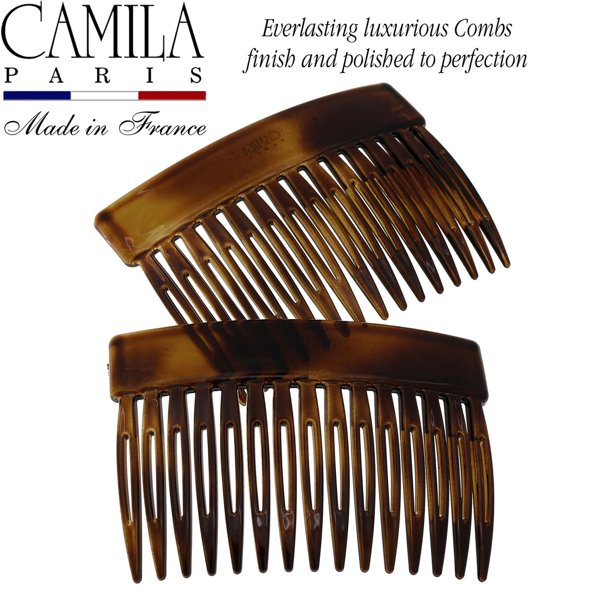 Camila Paris comb held in hand for size comparison illustrating compact three-inch design
