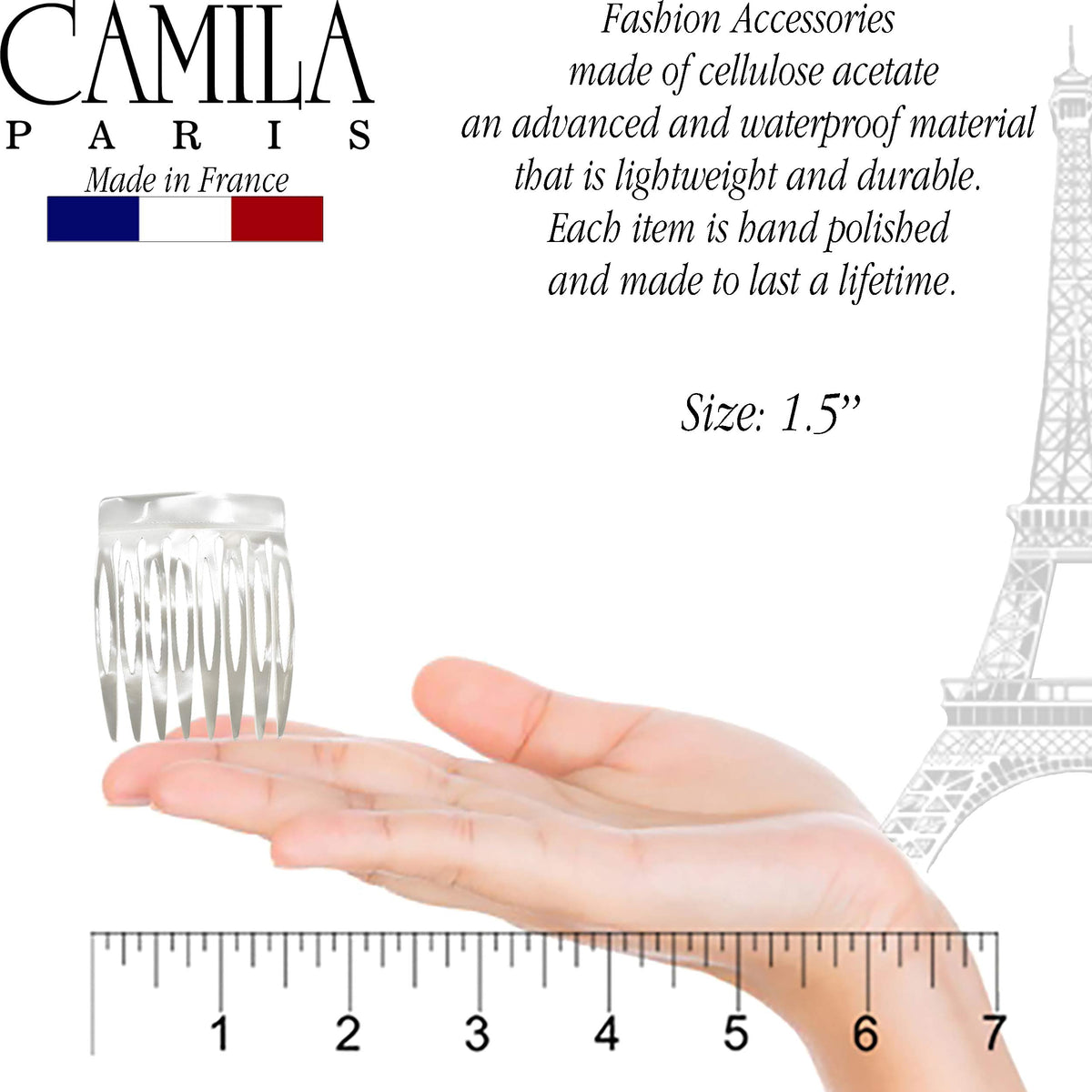 Camila Paris comb teeth and curve detail showing secure, gentle hair grip