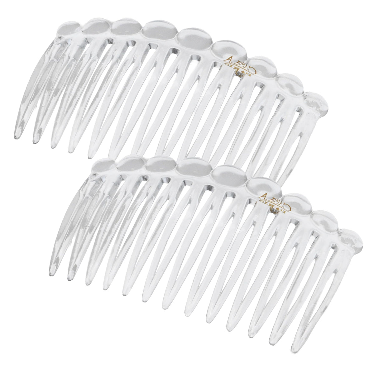 Camila Paris front view of clear side combs showing elegant finish and secure hold