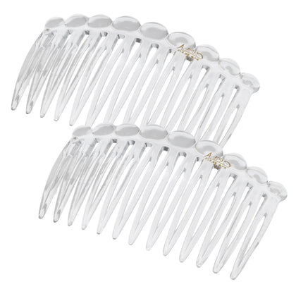 Camila Paris front view of clear side combs showing elegant finish and secure hold