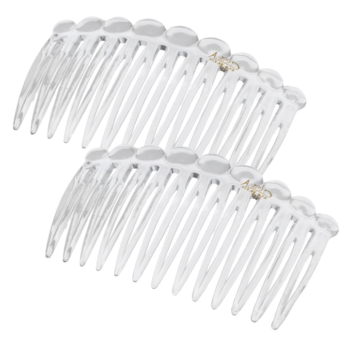 Camila Paris front view of clear side combs showing elegant finish and secure hold