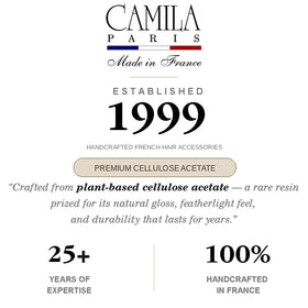 Camila Paris label stamped 'Made in France' indicating handcrafted quality