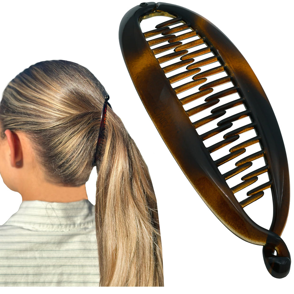 Camila Paris CP5 front view tortoiseshell clip showing classic finish and elegant hold
