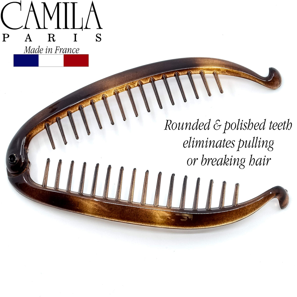 Camila Paris CP5 interlocking mechanism displayed to show secure dual-comb closure