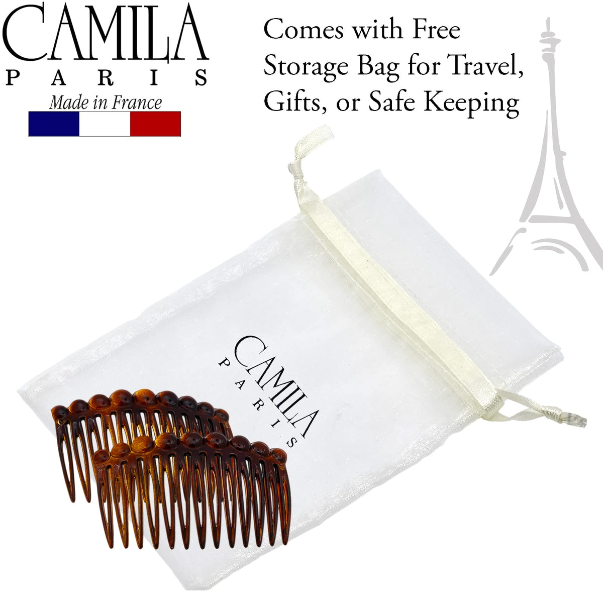 Camila Paris combs used in a half-up hairstyle adding decorative polish to daily looks