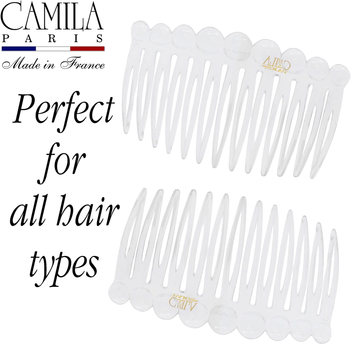 Camila Paris combs in a formal hairstyle showing decorative finishing touch