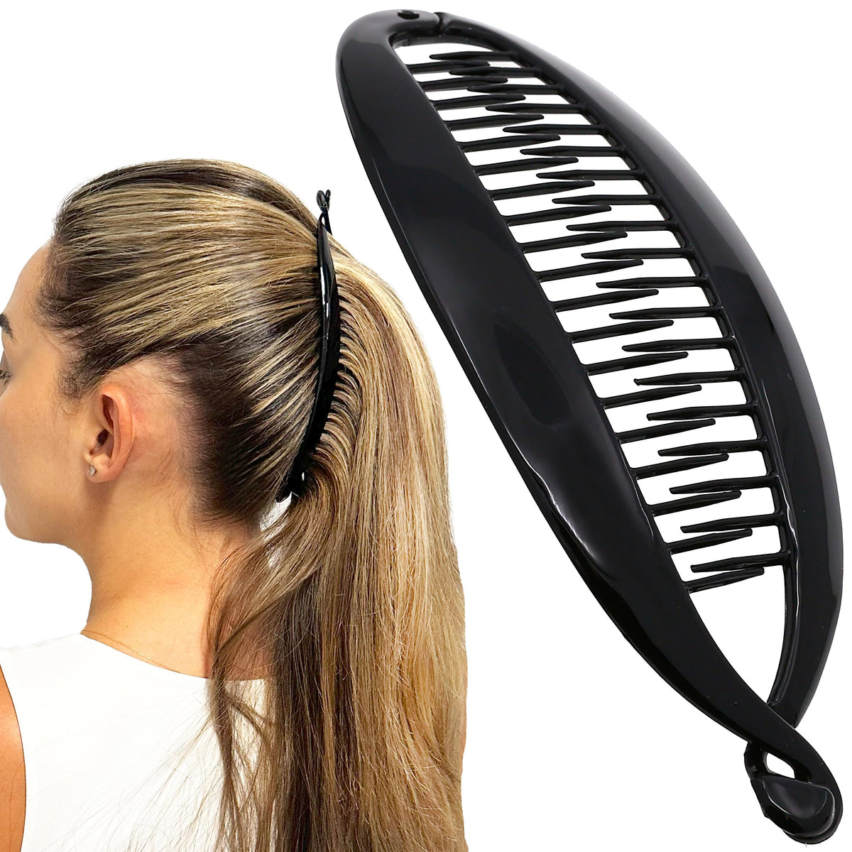 Camila Paris front view showing the extra-large banana clip and secure hold