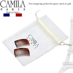 Camila Paris combs beside fingers for scale showing small, travel-friendly benefit