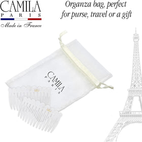 Camila Paris comb next to hand for scale illustrating compact 2.75-inch size