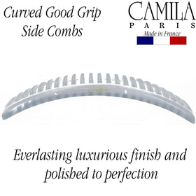 Camila comb in hand showing 4-inch scale and easy handling benefit