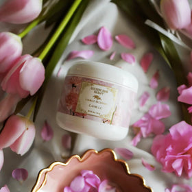 Camille Beckman ingredients display almond oil and glycerin indicating natural moisturizers