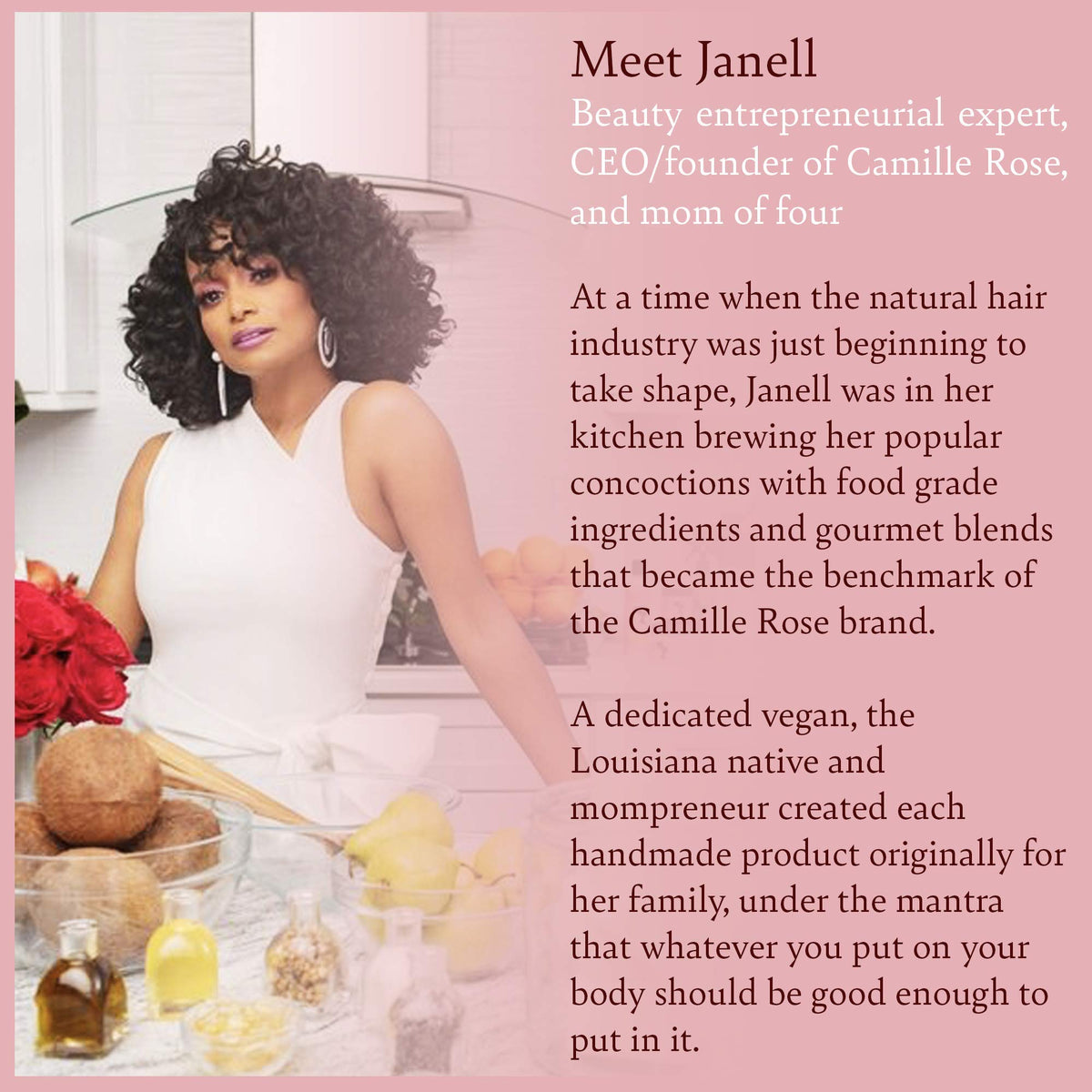 Camille Rose on bathroom shelf lifestyle shot suggesting daily or weekly hair care